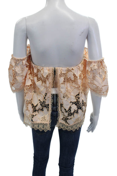 Lovers + Friends Women Beige Floral Bohemian Short Sleeve Blouse Size M
