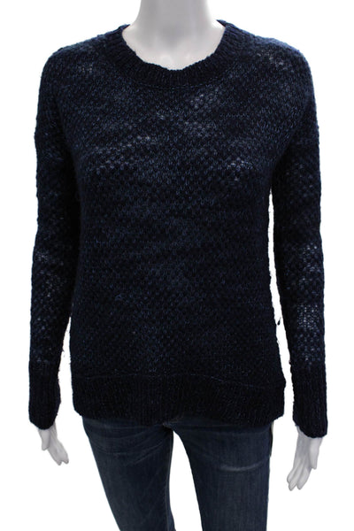 Theory Women Pullover Sweater Dark Blue Crew Neck Wool Blend Size 0P