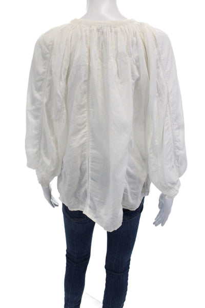 Roberta Freymann Women Tunic Blouse Red Round Neck Long Sleeve Cotton Size XS