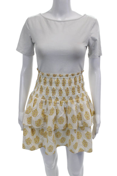 J Crew Women Peasant Mini Skirt White Paisley 100% Cotton Size XS