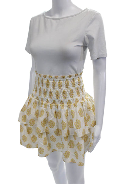 J Crew Women Peasant Mini Skirt White Paisley 100% Cotton Size XS