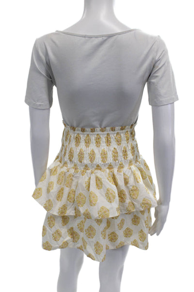 J Crew Women Peasant Mini Skirt White Paisley 100% Cotton Size XS