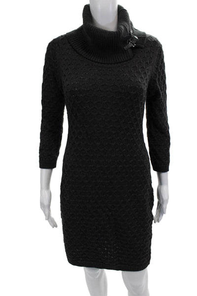 Calvin Klein Women Sweater Dress Black Turtleneck 3/4 Sleeve Size S