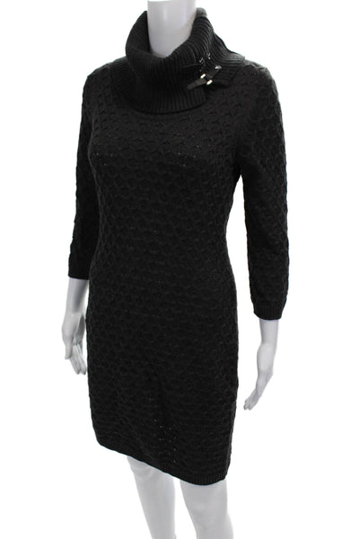 Calvin Klein Women Sweater Dress Black Turtleneck 3/4 Sleeve Size S