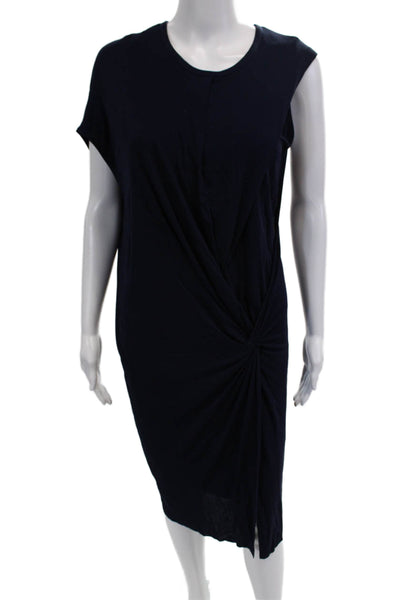 Helmut Lang Womens T-Shirt Dress Dark Blue Midi Short Sleeve Crew Neck Size M