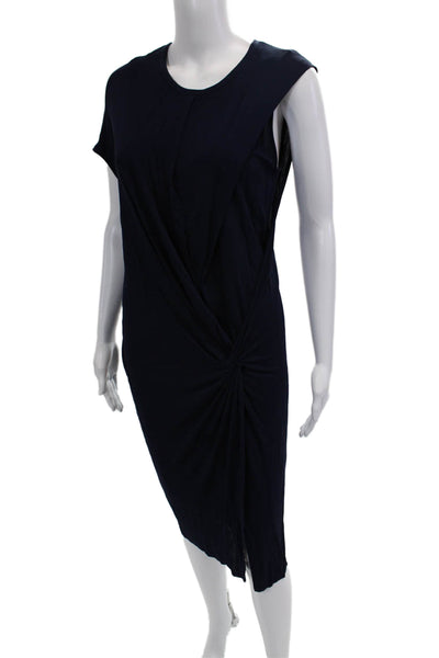 Helmut Lang Womens T-Shirt Dress Dark Blue Midi Short Sleeve Crew Neck Size M