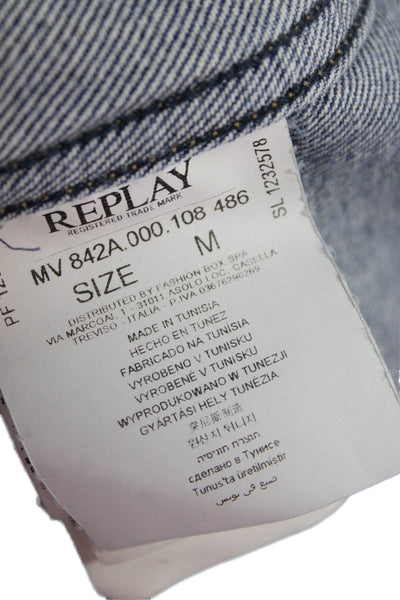 Replay Mens Light Blue Cotton Collared Button Jacket Long Sleeve Size M