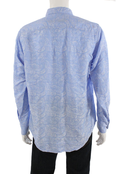 Robert Graham Mens Button Front Collared Linen Paisley Shirt Blue Size Medium