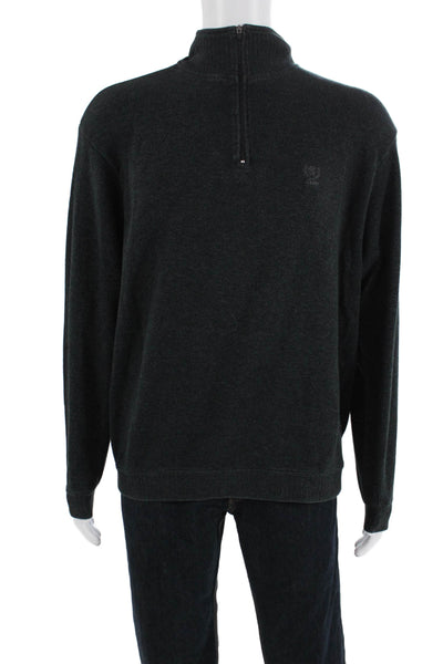 Izod Men Pullover Sweater Dark Gray Mock Neck Zip Long Sleeve Size L