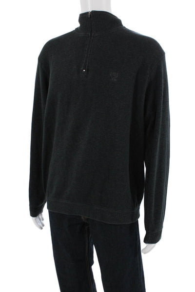 Izod Men Pullover Sweater Dark Gray Mock Neck Zip Long Sleeve Size L