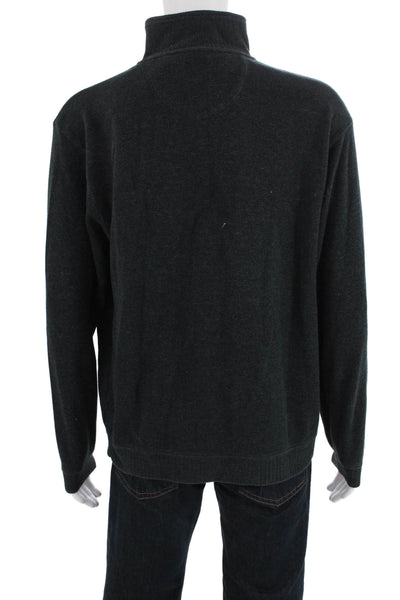 Izod Men Pullover Sweater Dark Gray Mock Neck Zip Long Sleeve Size L