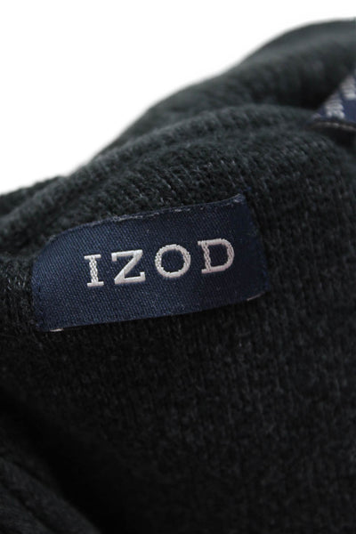 Izod Men Pullover Sweater Dark Gray Mock Neck Zip Long Sleeve Size L