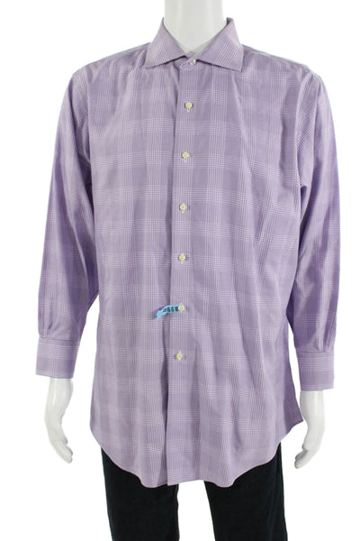 Brooks Brothers Mens Point Collar Purple Check Cotton Dress Shirt Size 17
