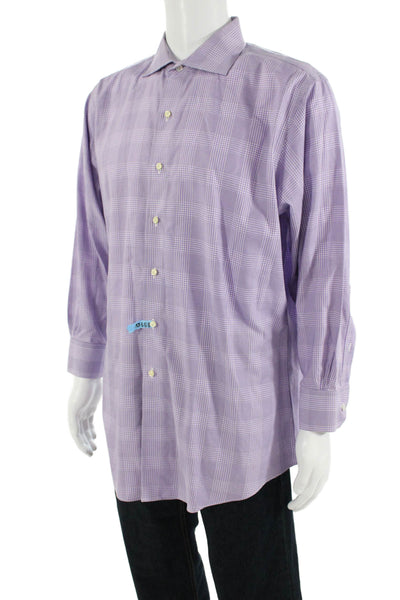 Brooks Brothers Mens Point Collar Purple Check Cotton Dress Shirt Size 17