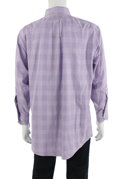 Brooks Brothers Mens Point Collar Purple Check Cotton Dress Shirt Size 17