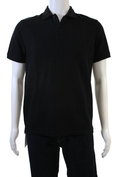 Zara Mens Cotton Solid Collared Short Sleeve Polo Shirt Black Size S