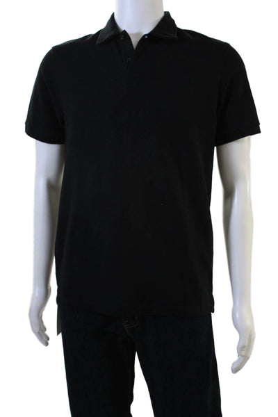 Zara Mens Cotton Solid Collared Short Sleeve Polo Shirt Black Size S