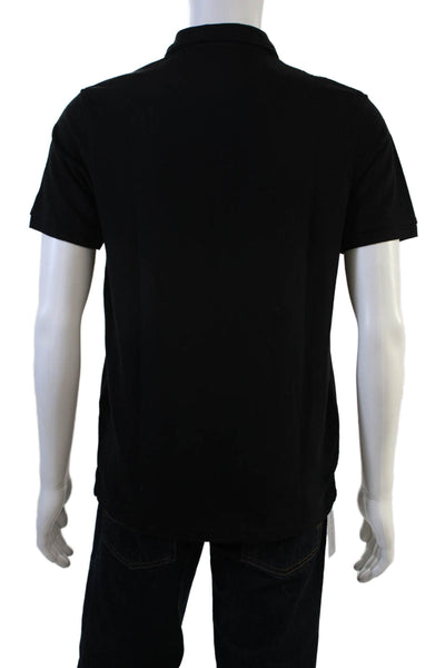 Zara Mens Cotton Solid Collared Short Sleeve Polo Shirt Black Size S