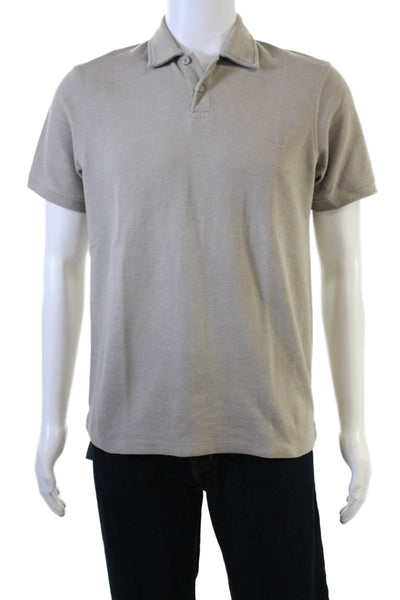 Zara Mens Cotton Collared Shirt Sleeve Polo Shirt Beige Size S