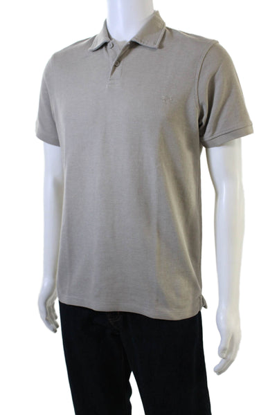 Zara Mens Cotton Collared Shirt Sleeve Polo Shirt Beige Size S