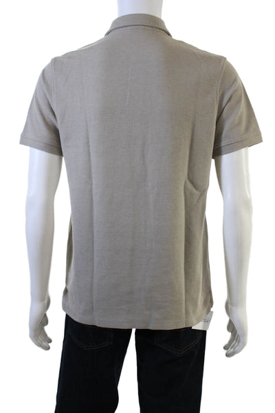Zara Mens Cotton Collared Shirt Sleeve Polo Shirt Beige Size S