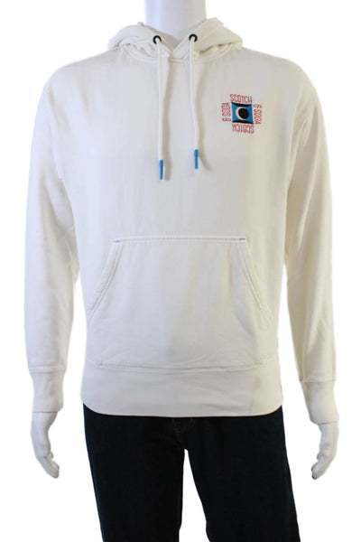 Scotch & Soda Mens Pullover Hoodie White Cotton Blend Geometric Size S