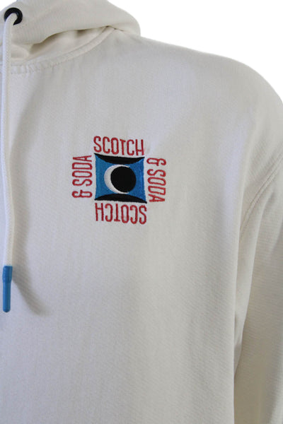 Scotch & Soda Mens Pullover Hoodie White Cotton Blend Geometric Size S