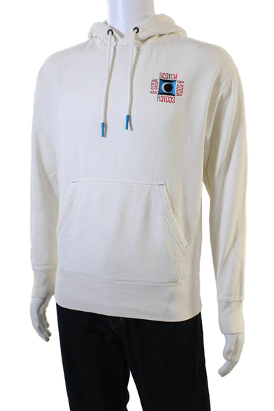 Scotch & Soda Mens Pullover Hoodie White Cotton Blend Geometric Size S