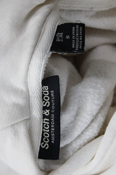 Scotch & Soda Mens Pullover Hoodie White Cotton Blend Geometric Size S