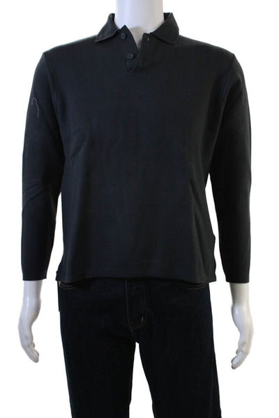 Zara Men Black Point Collar Polo Sweater Long Sleeve Viscose Blend Size M