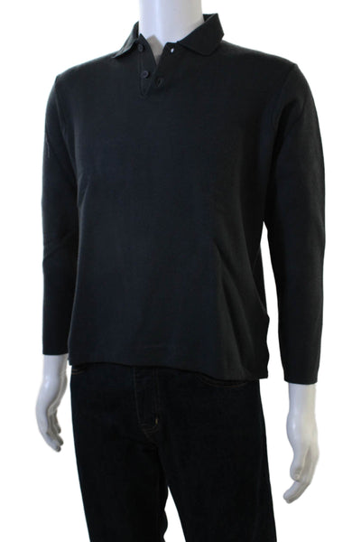 Zara Men Black Point Collar Polo Sweater Long Sleeve Viscose Blend Size M