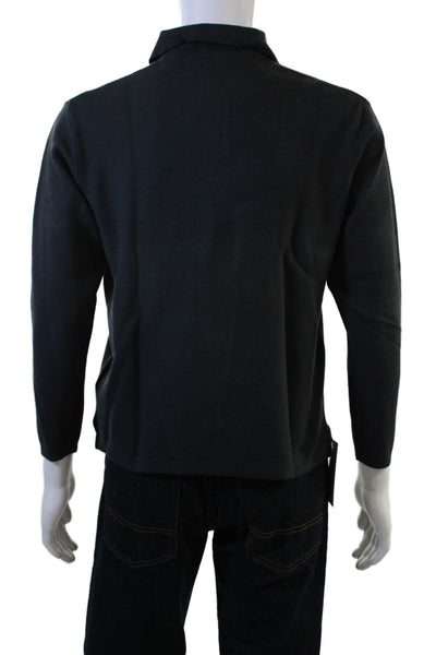 Zara Men Black Point Collar Polo Sweater Long Sleeve Viscose Blend Size M