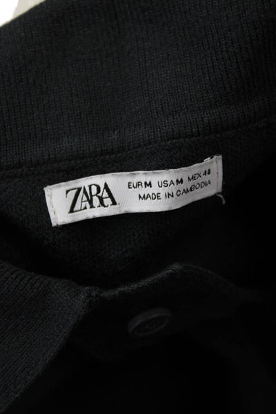 Zara Men Black Point Collar Polo Sweater Long Sleeve Viscose Blend Size M