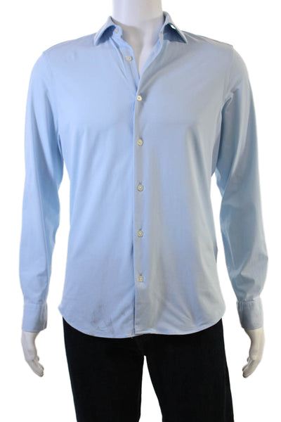 Zara Mens Solid Collared Long Sleeve Button Up Shirt Light Blue Size S