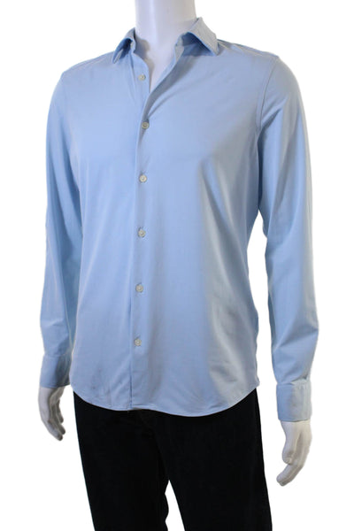 Zara Mens Solid Collared Long Sleeve Button Up Shirt Light Blue Size S