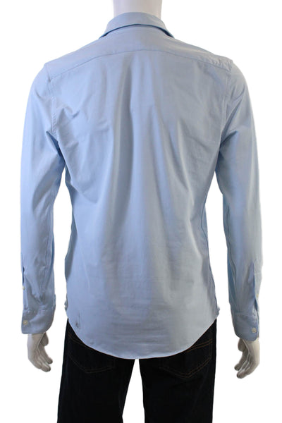 Zara Mens Solid Collared Long Sleeve Button Up Shirt Light Blue Size S