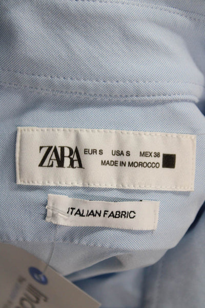 Zara Mens Solid Collared Long Sleeve Button Up Shirt Light Blue Size S
