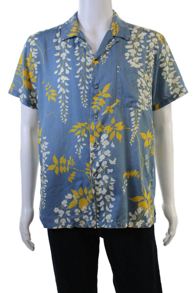 Double Rainbouu Mens Cotton Floral Short Sleeve Button Up Shirt Blue Size S