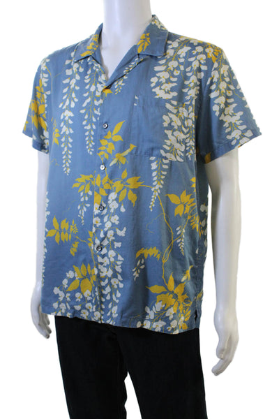 Double Rainbouu Mens Cotton Floral Short Sleeve Button Up Shirt Blue Size S