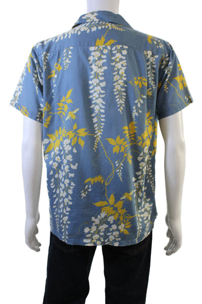 Double Rainbouu Mens Cotton Floral Short Sleeve Button Up Shirt Blue Size S
