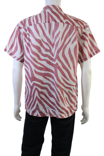 Double Rainbouu Mens Linen Striped Short Sleeve Button Up Shirt Red Size XS