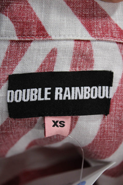 Double Rainbouu Mens Linen Striped Short Sleeve Button Up Shirt Red Size XS