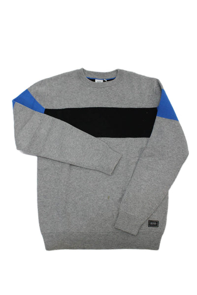 Boss Hugo Boss Boys Cotton Knit Striped Pullover Sweater Gray Size S
