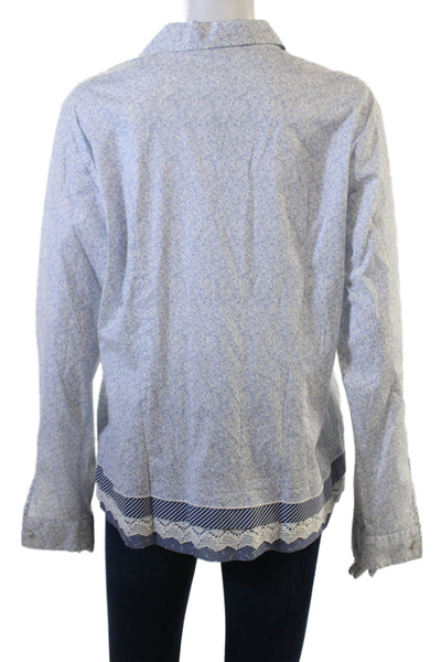 VLTs By Valentina Women Blue Floral Collared Button-Up Top Long-Sleeve Size XL