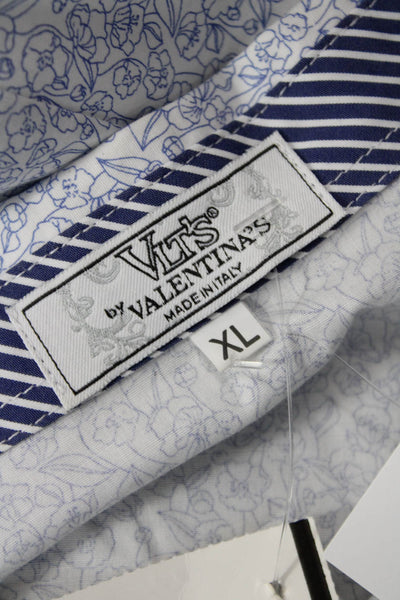 VLTs By Valentina Women Blue Floral Collared Button-Up Top Long-Sleeve Size XL