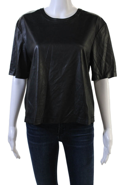 BCBGMAXAZRIA Women Black Biker Basic T-Shirt Crew Neck Short Sleeve Size S