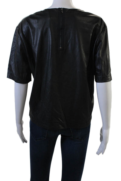 BCBGMAXAZRIA Women Black Biker Basic T-Shirt Crew Neck Short Sleeve Size S