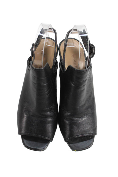 Banana Republic Womens Block Heel Ankle Strap Peep Toe Pumps Black Leather 7M
