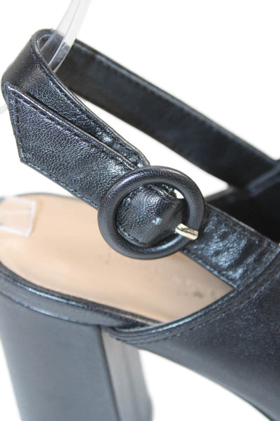 Banana Republic Womens Block Heel Ankle Strap Peep Toe Pumps Black Leather 7M