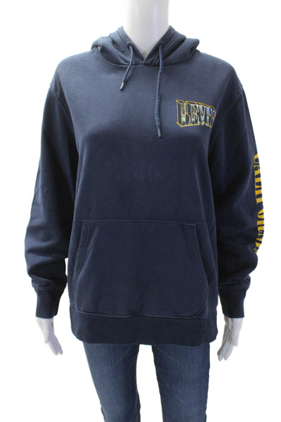 Levis Unisex Pullover Hoodie Dark Blue Graphic Print Long Sleeve Size S